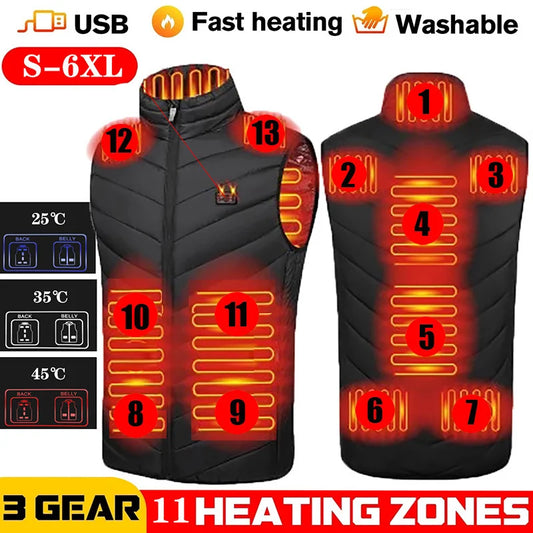 13 Zones Heated Vest Winter Thermal Waistcoat Electric Self Heating Vest Men Heated Bodywarmer Outdoor Winter Heat Jacket 발열조끼