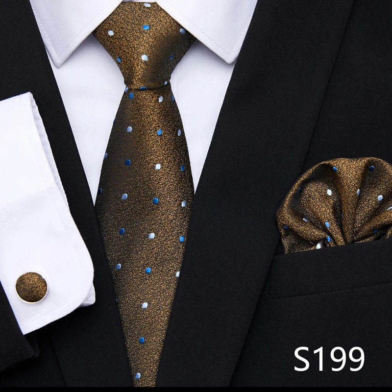 Hot Sale Holiday Gift Tie Pocket Squares Cufflink Set Necktie Dot Man Dark Grey Wedding Accessories Performance