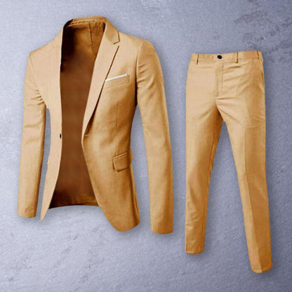 Formal Suit 2 Pieces Blazer Pants Korean Style Solid Color Single-breasted Spring Autumn Buttons Formal Suit Wedding Groom Suit