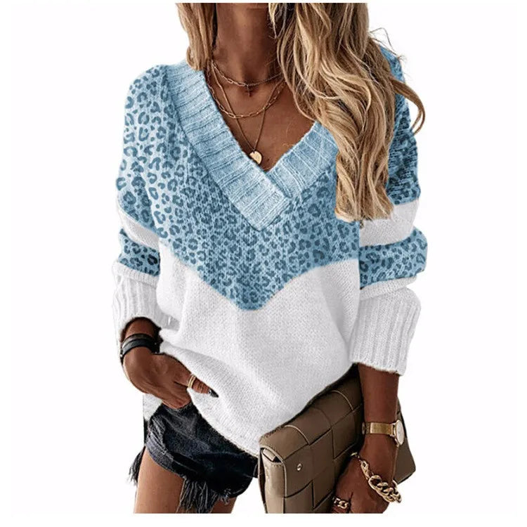 Pullovers Women Sweaters New long-sleeved 2021 Autumn Winters V Collar Loose Color Matching Sweaters Women Fashion OLN6057