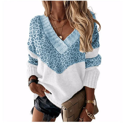 Pullovers Women Sweaters New long-sleeved 2021 Autumn Winters V Collar Loose Color Matching Sweaters Women Fashion OLN6057