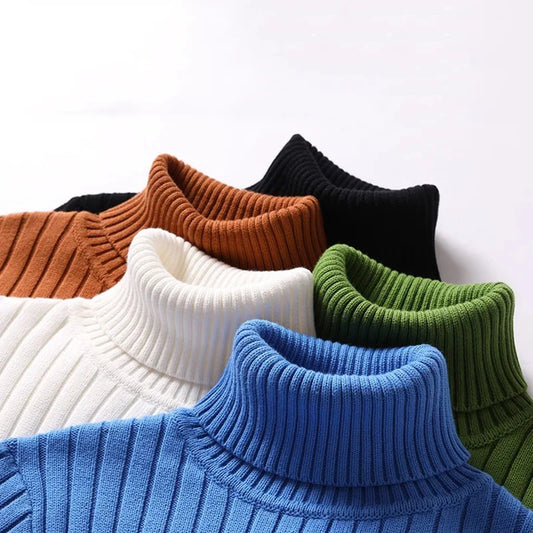 Men's Stylish Solid Thicken turndown Pullovers Thermal Winter Long Sleeve Sweater Vertical Stripes Design Knitted Sweaters Male