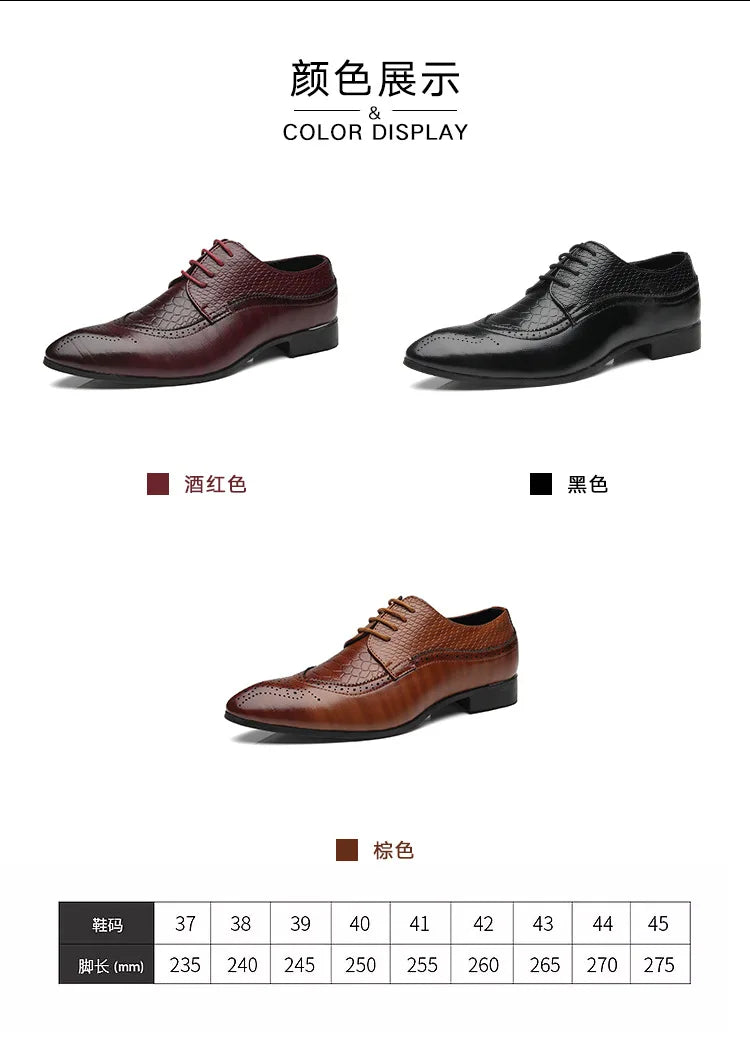 Business Casual Formal Lace-up Leather Shoes Men British Oxford Breathable Hombre Shoes Plus Size Office Wedding Flat Male Black