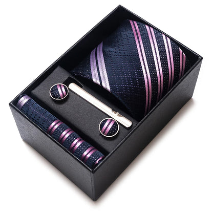 Tie Handkerchief Cufflink Set For Men Necktie Holiday Gift Box Blue Gold Suit Accessories Slim Wedding Gravatas