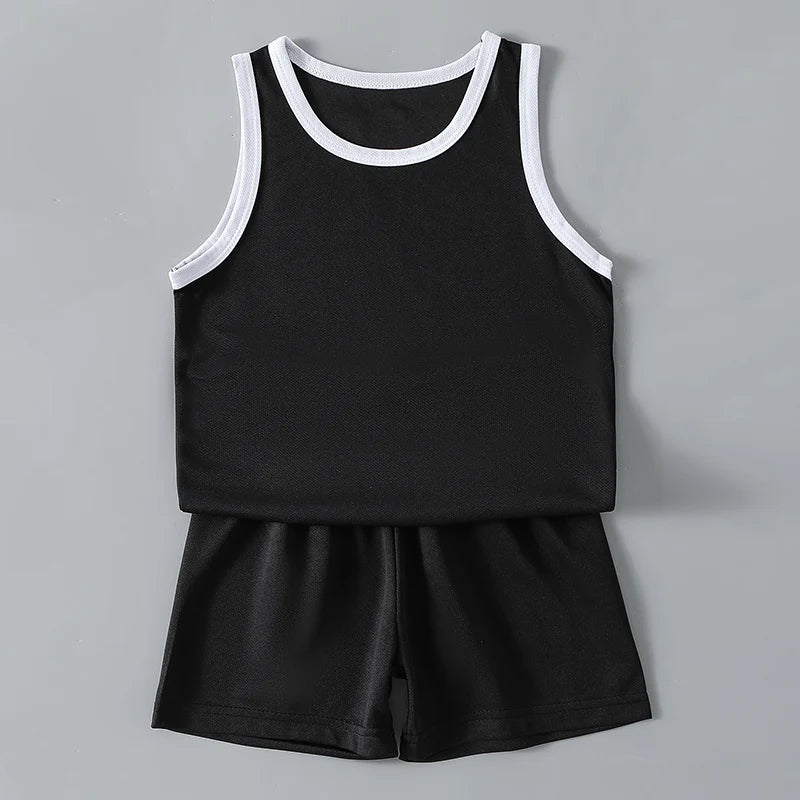 2/4Pcs Summer Children's Quick-drying Sports Suit Boys Casual Ball Sleeveless T-shirt Girls Joker Mixed Color Combination Shorts
