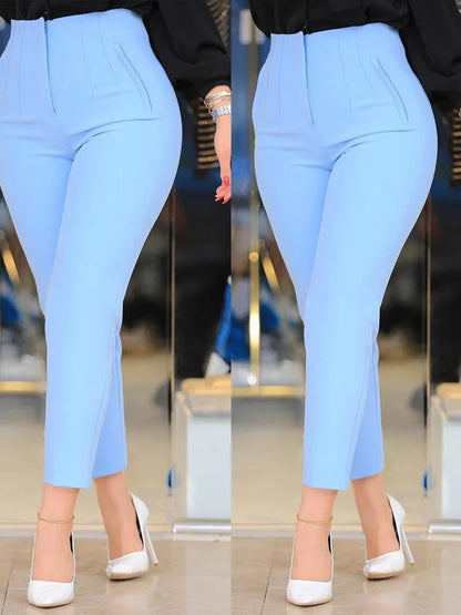 Elegant Pleated Waist Work Pants For Women White All-Match Daily OL Laides Fashion Office Formal Wear High Waisted Trousers