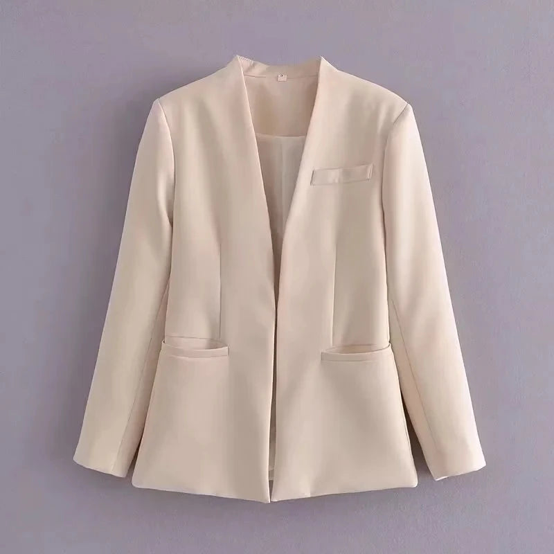 KONDALA Office Lady Beige Women Suits Long Sleeve V Neck Oversized Blazer+High Waist Wide Leg Pants Fashion 2025 Vintage Sets