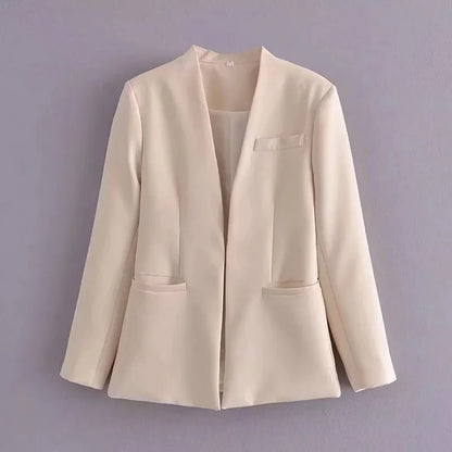 KONDALA Office Lady Beige Women Suits Long Sleeve V Neck Oversized Blazer+High Waist Wide Leg Pants Fashion 2025 Vintage Sets