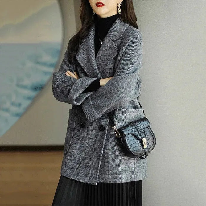 Basics Solid Pockets Coats Women Korean Style Basics Solid Turn-Down Collar Coat Casual Comfortable Loose Wool Autumn Winter