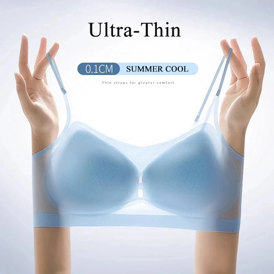 Ultra-thin breathable ice silk bra Women's underwear seamless halter vest U-shaped back pull together
