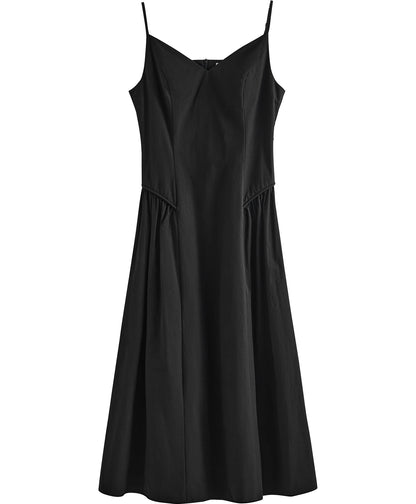 FSLE【4 Colors】Women Spring Strappy Dress 100% Cotton Temperament Simple A-LINE Dresses 2025 Spring White Dress 25FS11073