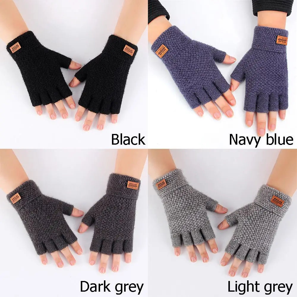 Office Thick Elastic Fingerless Gloves Driving Gloves Knitted Half Finger Mittens