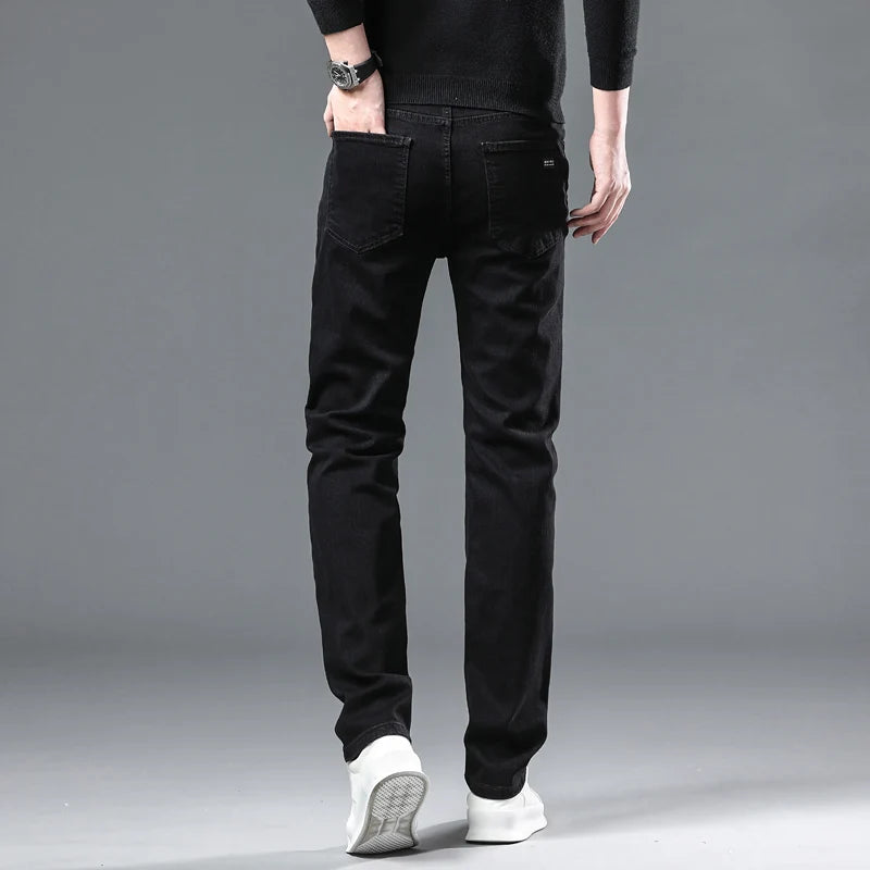 Winter Fleece Thick Warm Men Jeans Slim Skinny Stretch Straight Classic Version of Black Denim Plush Pants Male Brand Clothing