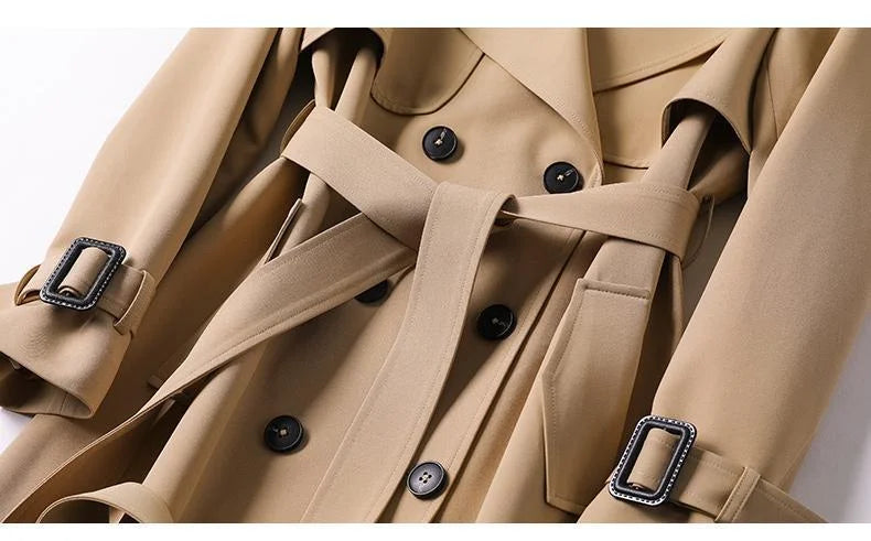 Women's Long Trench Coats V Neck Double-Breasted Windproof Jacket with Belt 2022 Fall Fashion Street Wear Size S-XL Dropshipping