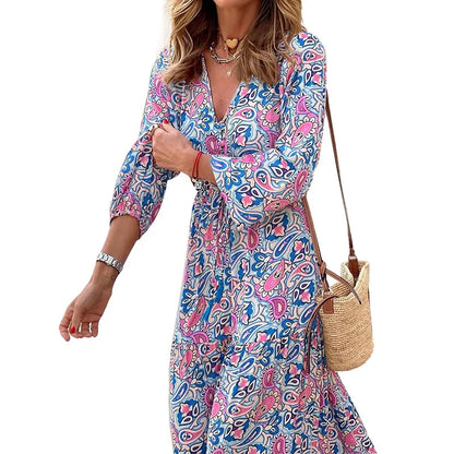 Elegant Women's Flower Long Dresses 2024 Spring New Bohemian Printed  Dress Abıye Kadın Abiye  Платье Robe Ete Femme Vestidos