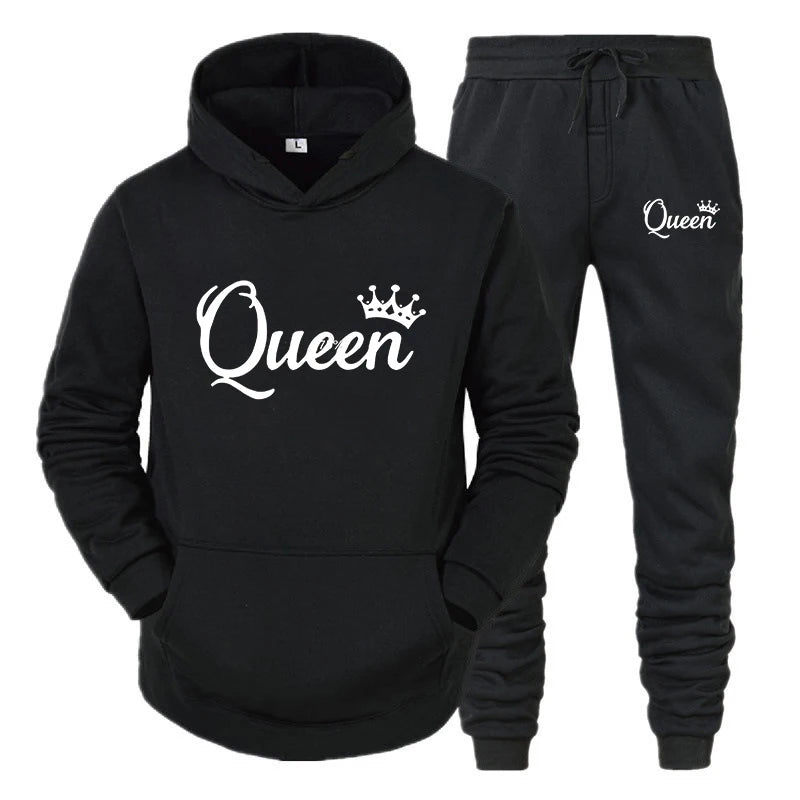2023 Y2k Style Long Sleeve Hoodies Set Women Men Couple Sweatshirt Hoodies Trend Lover Tracksuit Queen King Printed New Fashion