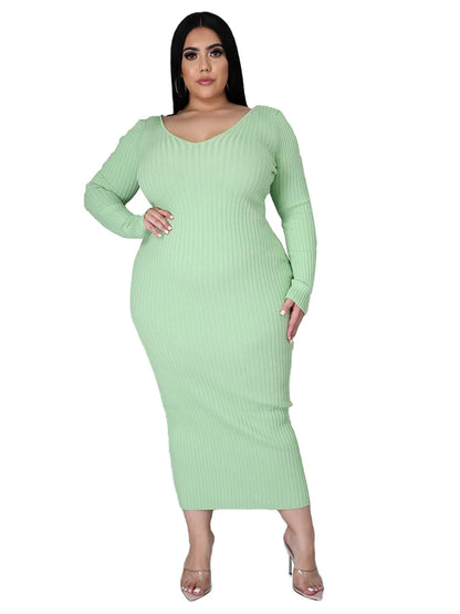 Ladies Knitted Sweater Dress Midi Dress Long Sleeves Chic and Elegant Plus Size Dresses for Women 4xl 5xl