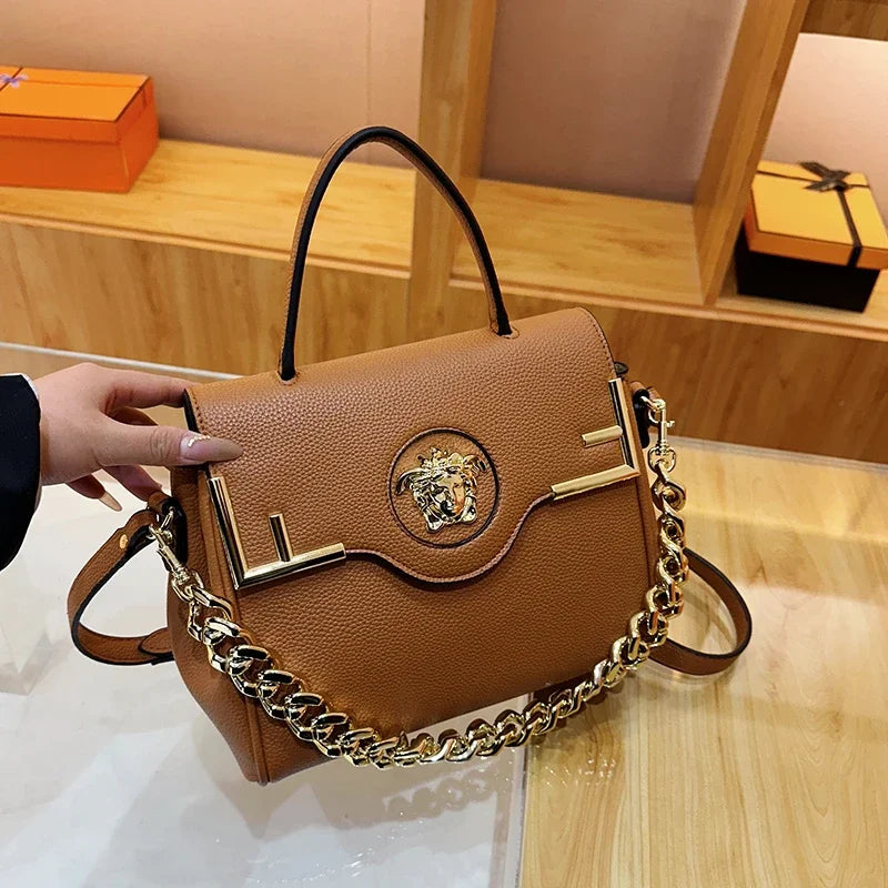 Premium Retro Messenger Bag Women - Textured Leather Shopper with Custom Paris Letter Logo & Versatile Crossbody Strap Design