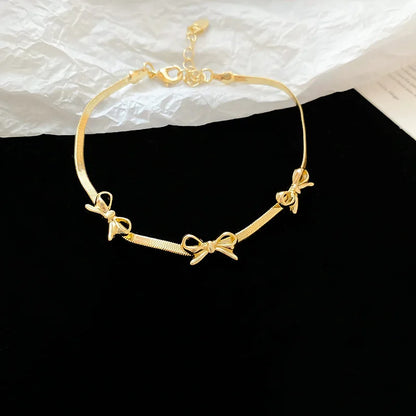 Silver Color Color Bowknot Bracelets for Women Girls Sparkling Delicate Chains Blade Chokers Necklaces Party Dress Jewelry Gifts