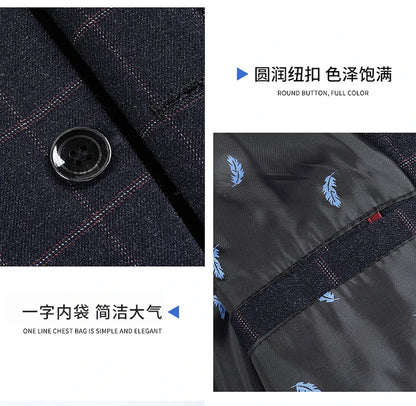 2024 New Spring and Autumn Coat Middle-aged Slim Fashion Handsome All Matching Plaid Suit Men Casual  Polyester  Blazer Mujer