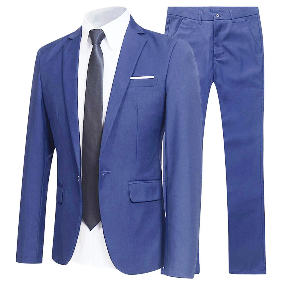 2PCS/SET Men Blazers Formal Full Business Coats Suits + Pants Wedding Party Elegant Jackets Trousers Suits Set Breathable