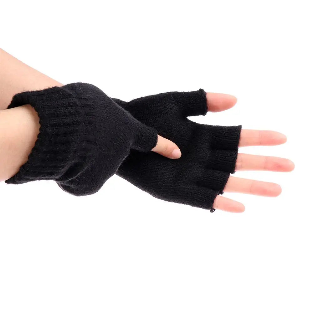 Unisex Half Finger Gloves Winter Warm Wool  Knitted Fingerless Gloves Cashmere Stretchy Typing/Texting Gloves for Women and Men