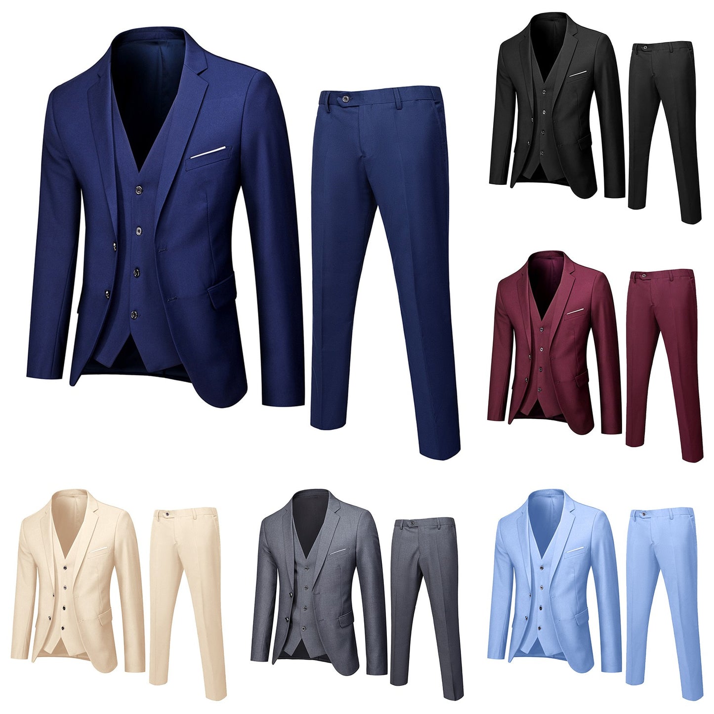 Men Blazers 3 Pieces Sets Business 2 Suits Vest Pants Blue Coats Wedding Party 2023 Formal Elegant Jackets Korean Slim Suit