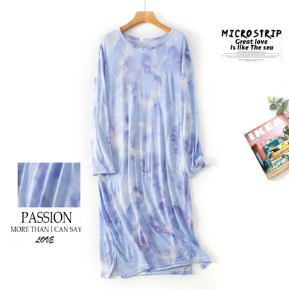 Spring Autumn Female Casual Loose Cartoon Night Dress Ladies 100% Cotton Nightgown Women Long Sleeve Sleepshirts Home Dress
