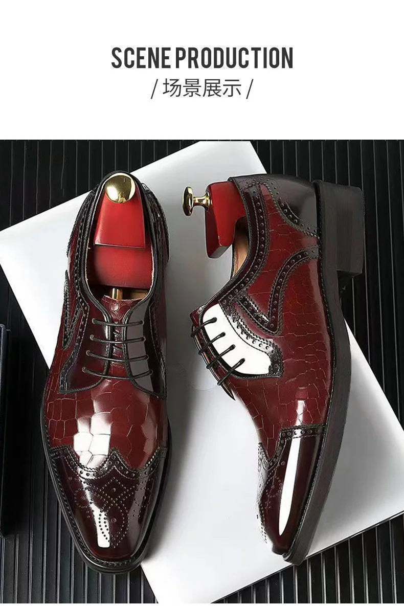 Men casual leather shoes business oxford shoes men brogue formal shoes genuine leather formal men brogue shoes