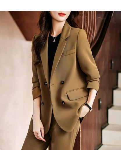 Two-Piece Suit Set in Raspberry Casual Sle for Women Long Sve Profional Pantsuit Polyester Fiber 00%
