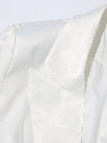 Patchwork Appliques Casual Blazers For Women Notchd Collar Long Sleeve Spliced Pearls Hollow Out Temperament Blazer Female
