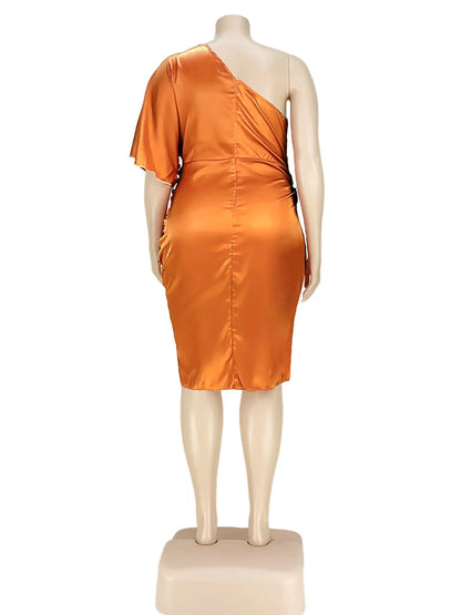 Plus Size Women Clothing One Shoulder Wedding Dress Big Lady Elegant Satin Short Dress Dresses 5xl Wholesale Bulk Dropshipping