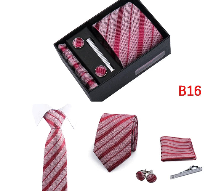 Ties Gift Box Brand Design Top Quality Jacquard Necktie Hanky Cufflink Set Tie Clip For Men Gravatas Business Wedding