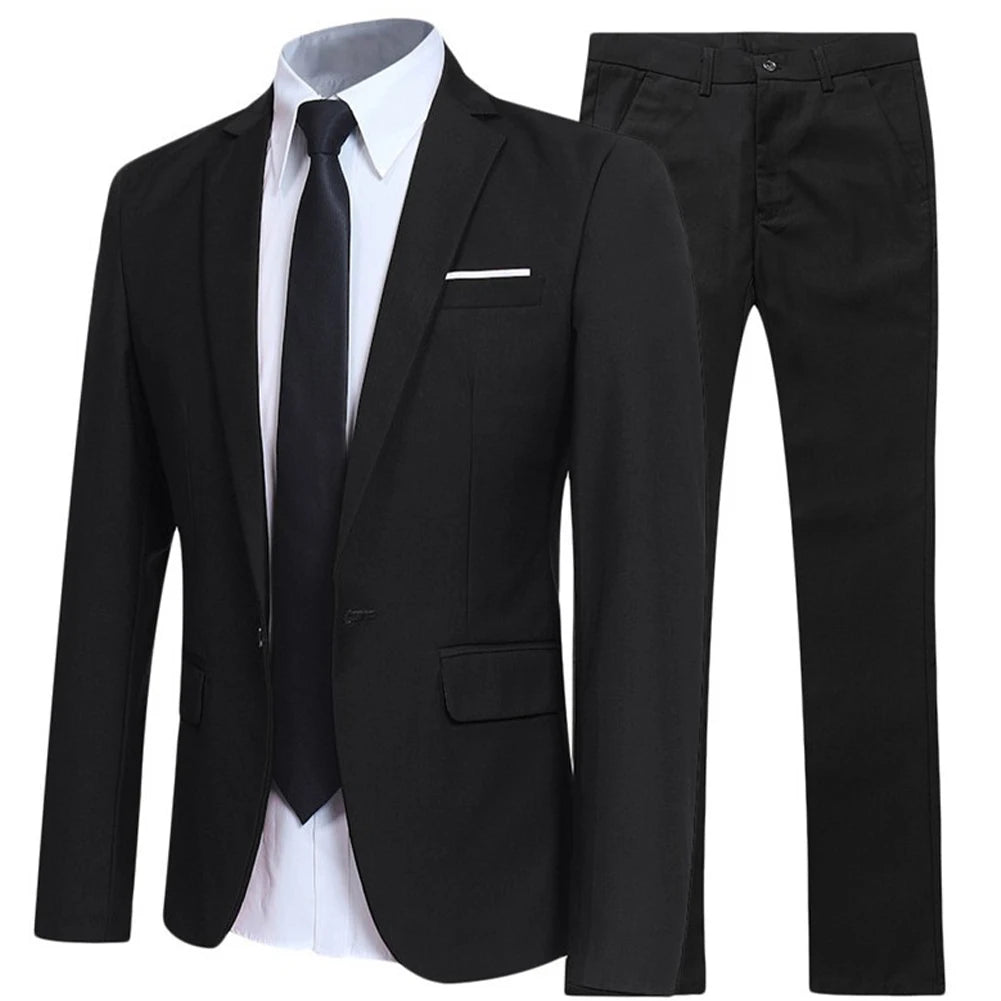 2PCS/SET Men Blazers Formal Full Business Coats Suits + Pants Wedding Party Elegant Jackets Trousers Suits Set Breathable