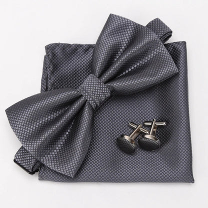 Multicolor Bowtie Pocket Square Cufflinks Sets Classic Solid Color  Bowtie Wedding Party Formal Gift Plaids Adjust Neck Bow Tie