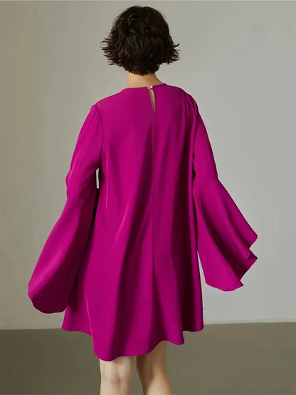 Spring Summer Women Solid Dress Fahion O Neck Ruffles Loose Casual Dresses For Woman Robe Femme 2024 New Elegant