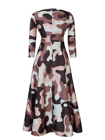 Women's 2024 Autumn New Style Fashionable Elegant Temperament Fashionable Printed Strap Waist Large Skirt Large Size Dress
