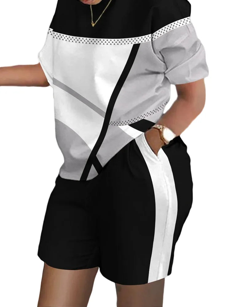 Women Casual Short Sleeve Two Piece Sets Women Outfit 2023 Summer Letter Printed Pocket Suit Female T Shirt Shorts 2 Pieces Set