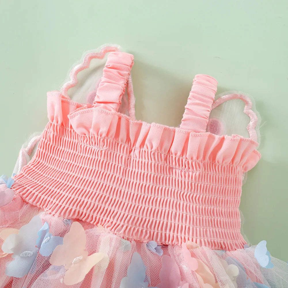 Baby Girl Party Princess Dress Summer Toddler 3d Fairy Butterfly Wings Hanging Strap Mesh Cute Fashion Dress