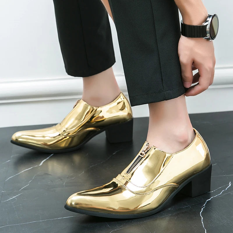 New Men's Wedding Dress Patent Leather Shoes Male Gold Blue Red Prom Punk Rock Homecoming Party Oxfords Footwear Zapatos Hombre