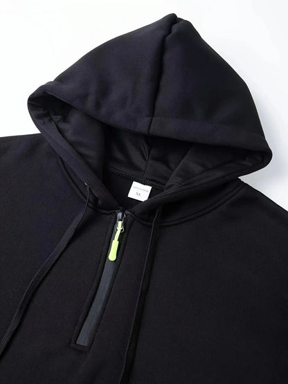 Men's casual sports hoodie, spring and autumn fashion arm pocket pull rope hooded solid color loose long-sleeved blouse pullover