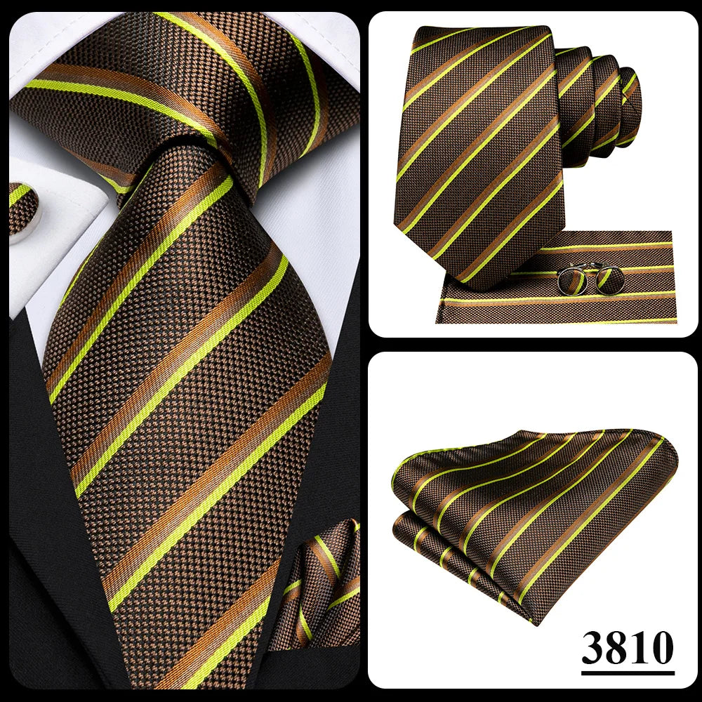 Hi-Tie Paisley Brown Tie For Men Elegant Mens Necktie Pocket Square Cufflink Groom Wedding Accessory Wholesale New Designer