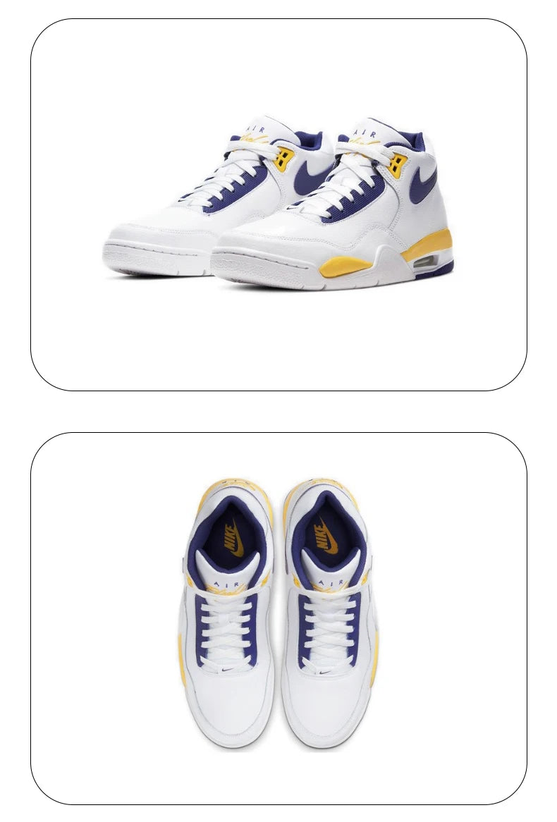 NIKE FLIGHT LEGACY Lakers white, blue and yellow retro basketball shoes BQ4212-102