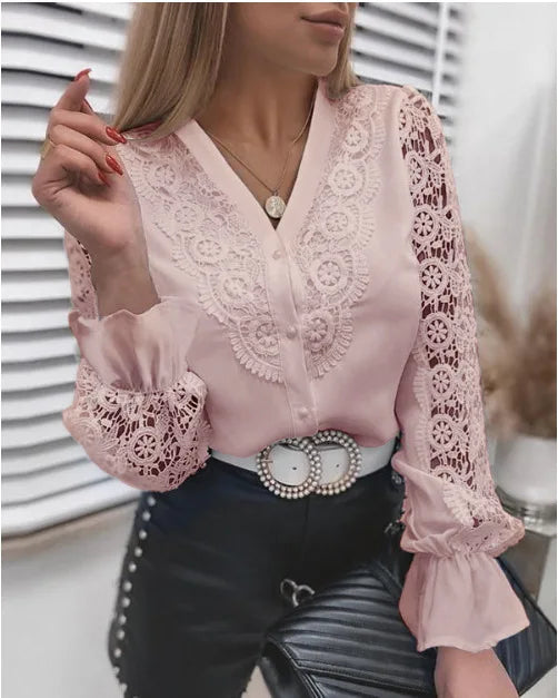 Fashion Vintage White Lace Long Sleeve Women Shirts 2024 Autumn Buttons Floral Print Tops And Blouses Womens Top Femme Shirt