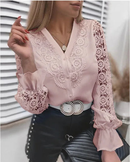 Fashion Vintage White Lace Long Sleeve Women Shirts 2024 Autumn Buttons Floral Print Tops And Blouses Womens Top Femme Shirt