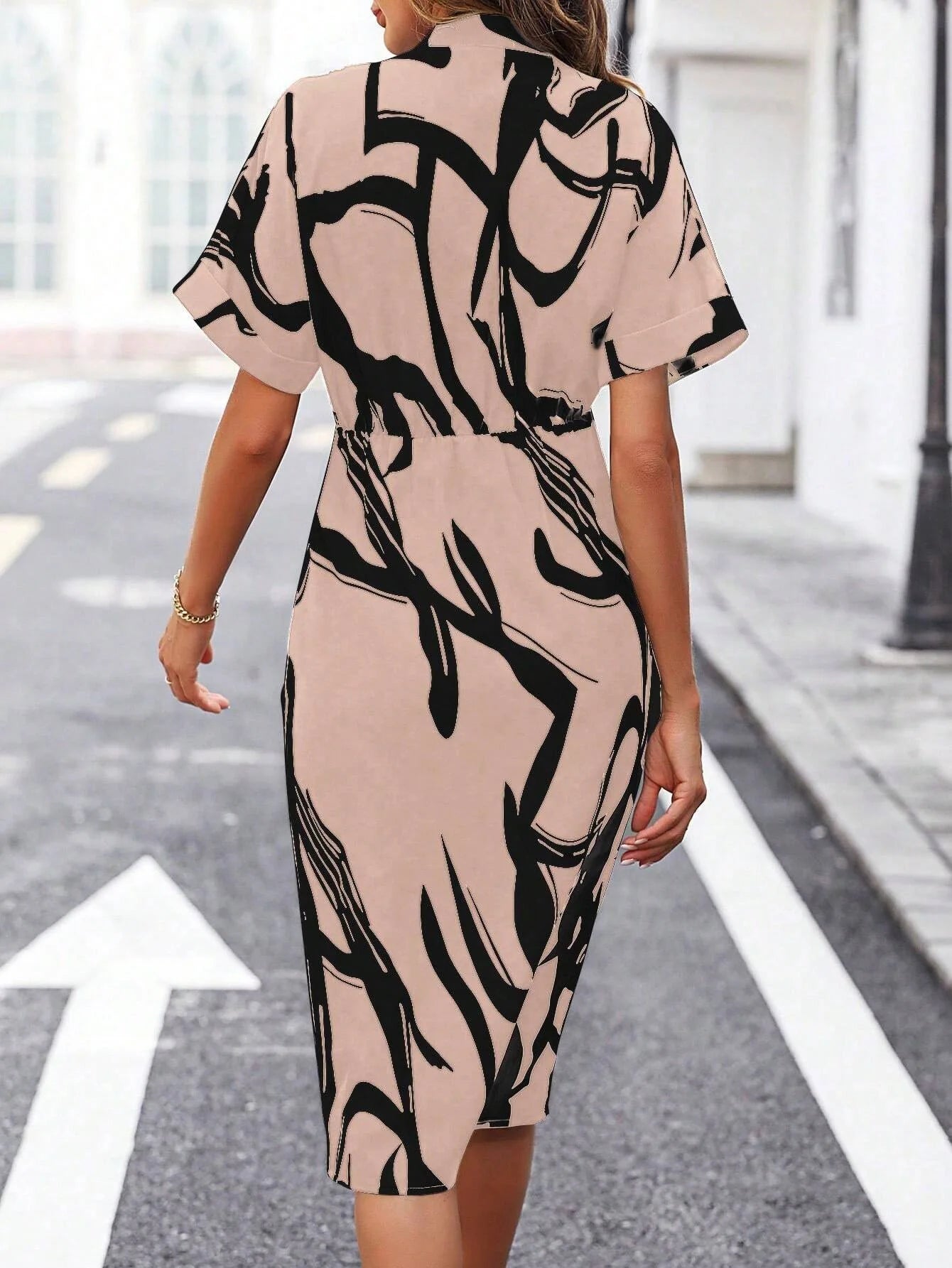 Casual Dresses For Women Summer Fashion Short Sleeve V-Neck Elegant Pullover Printed Women's High Waist Irregular Split Dress