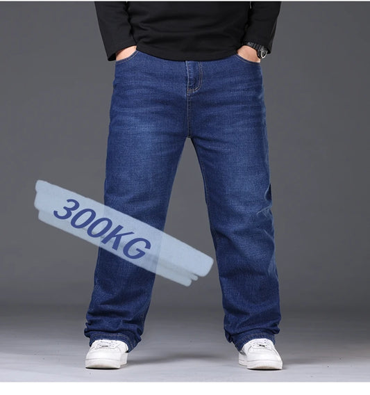 Men's Plus Size Denim Jeans | Sizes 48-50, 300KG Capacity | Casual Fashion, Business Style, Elastic Loose Fit