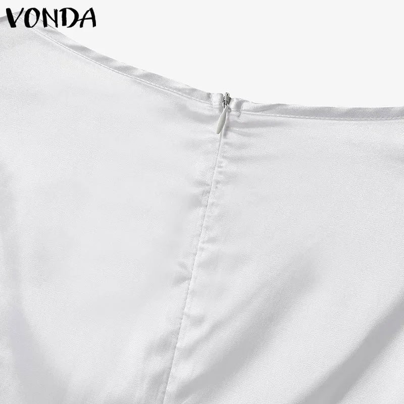 Plus Size VONDA 2024 Women Ruffled Sets Fashion Solid Color Suits Long Sleeve Irregular Top Patchwork Fitting Outfits 2pcs