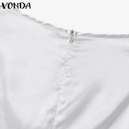 Plus Size VONDA 2024 Women Ruffled Sets Fashion Solid Color Suits Long Sleeve Irregular Top Patchwork Fitting Outfits 2pcs