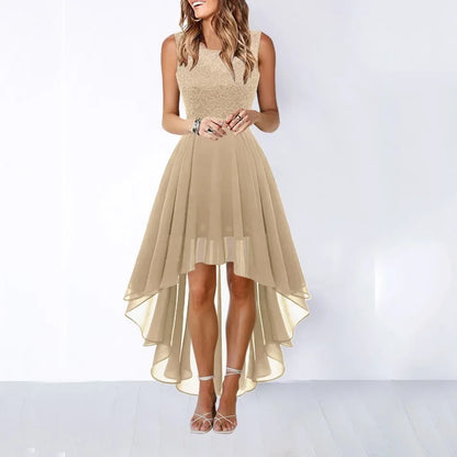 Europe America 2025 Spring Summer Dress for Women Clothing New Hollow Solid Chiffon Dress Dinner Lace Dresses Women A-line Skirt